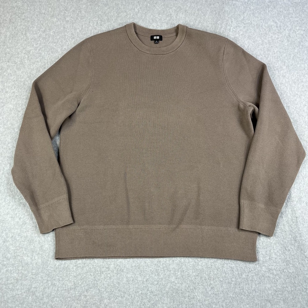 Uniqlo Milano Ribbed Sweater Mens XL Taupe Long Sleeve Crew Neck 351-461408